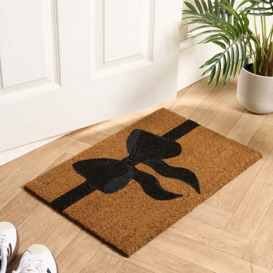 OHS Bow Print Coir Mat - Natural/Black