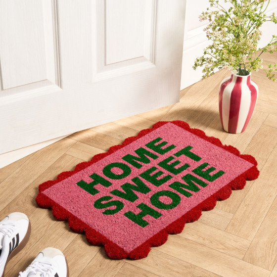 OHS Scallop Edge Home Sweet Home Printed Coir Mat - Pink/Red