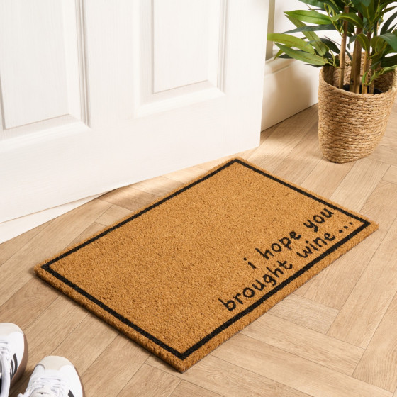 OHS Hope You Brought Wine Print Coir Mat - Natural