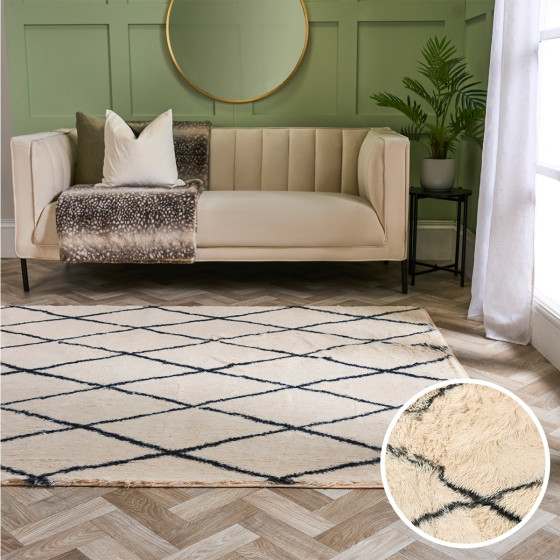 OHS Printed Fluffy Simple Geometric Rug - Monochrome