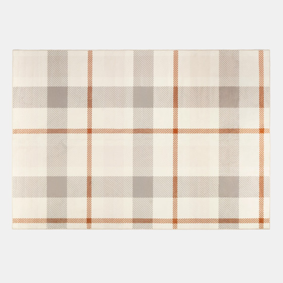 OHS Printed Washable Check Rug, Rust/ Natural - 80 x 150cm