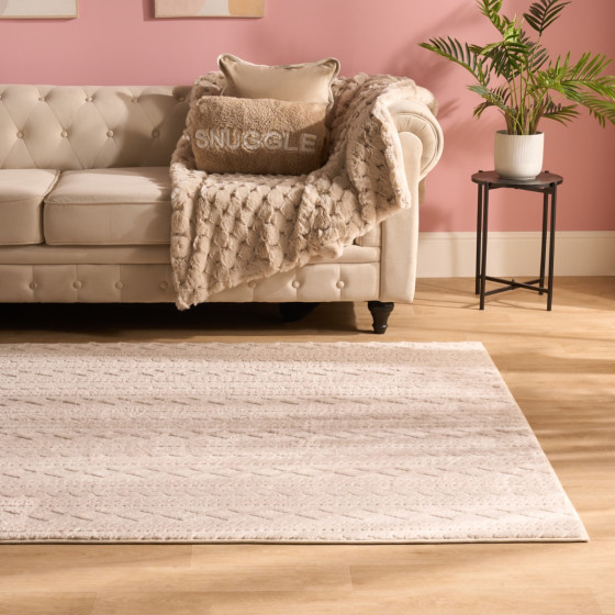 OHS Jacquard Cable Knit Rug, Cream - 160 x 230cm