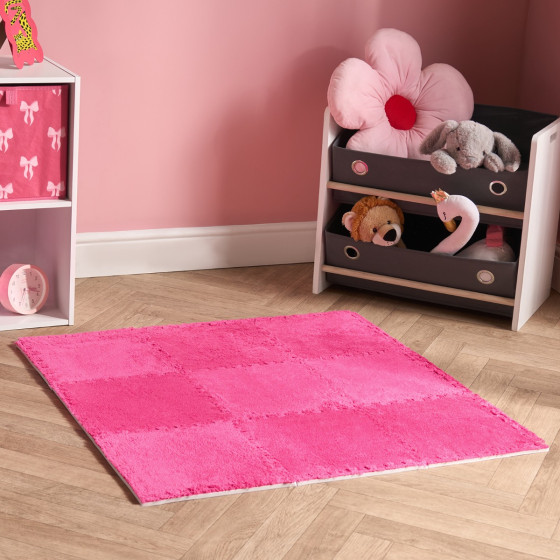 OHS 9 Piece Interlocking Teddy Tiles - Hot Pink