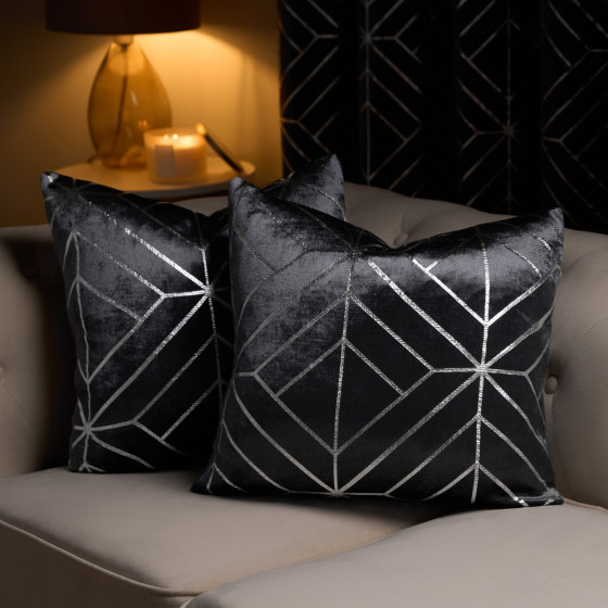 OHS 2 Pack Metallic Geo Cushion Covers, Charcoal - 45 x 45cm