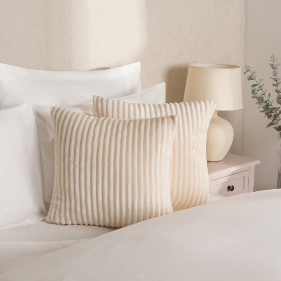 OHS 2 Pack Ribbed Cushion Covers, Cream - 45 x 45cm