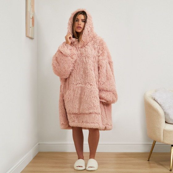 Sienna Fluffy Hoodie Blanket Blush