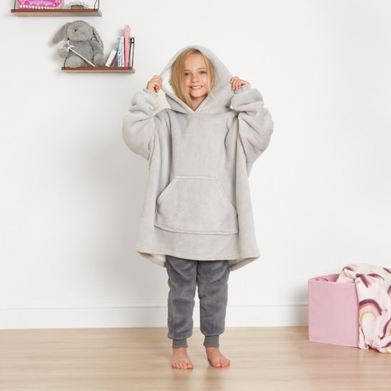 Sienna Sherpa Hoodie Blanket, Kids Silver