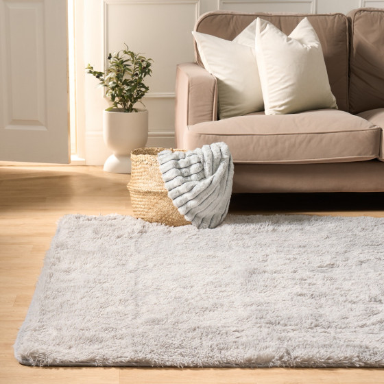 OHS Soft Fluffy Rug Anti-Slip Plain Shaggy Floor Mat, Silver - 80 x 150cm