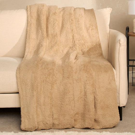 OHS Teddy Fleece Blanket Throw, Natural Latte Beige - 200 x 240cm