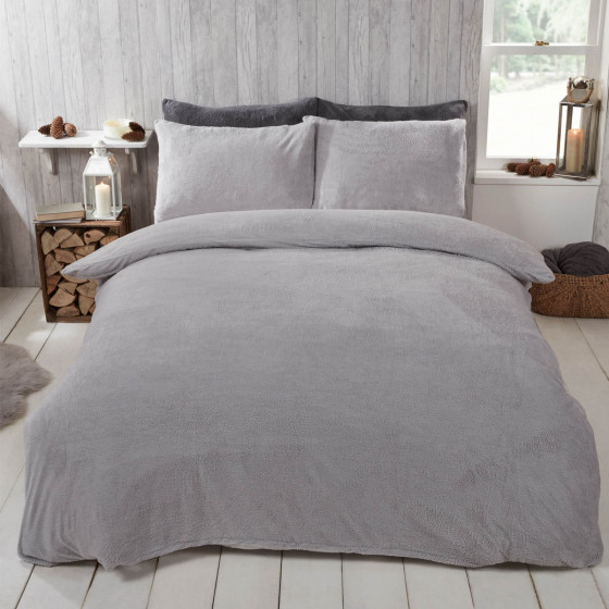 Brentfords Teddy Fleece Duvet Cover Set Silver Grey
