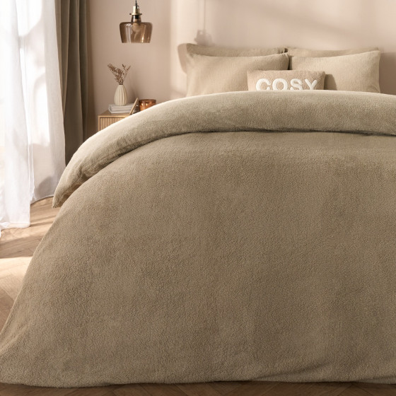OHS Teddy Fleece Duvet Cover Set - Stone
