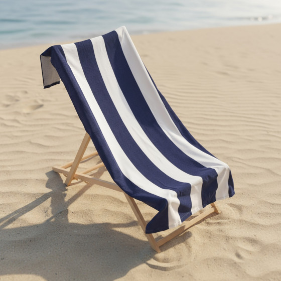 OHS Vertical Stripe Beach Towel - Navy
