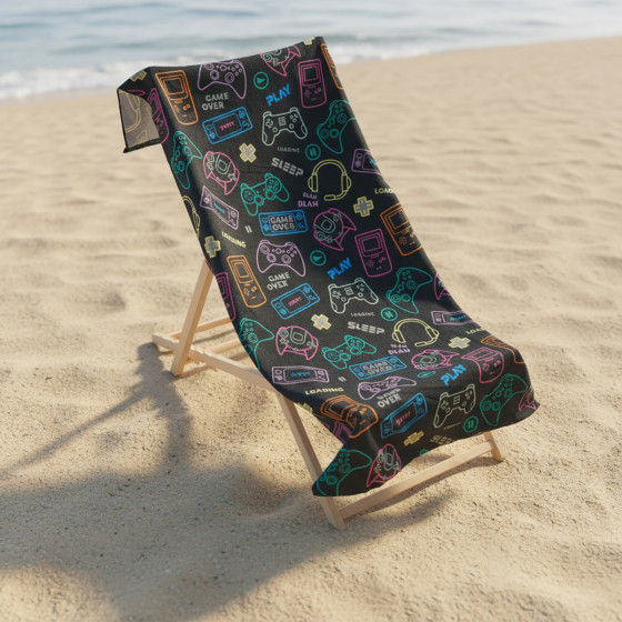 OHS Gaming Print Beach Towel - Black