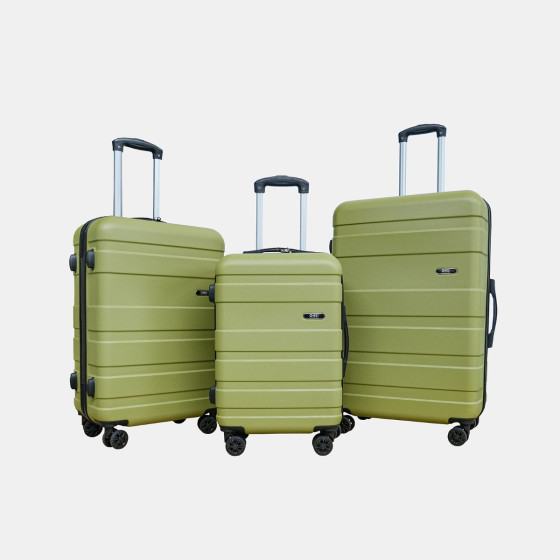 OHS 4 Wheel Hard Shell Suitcase, Olive Green - 3 Pack