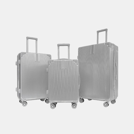 OHS 4 Wheel Hard Shell Metallic Suitcase, Silver - 3 Pack