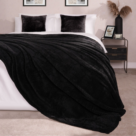 OHS Waffle Mink Throw, Black - 200 x 240 cm