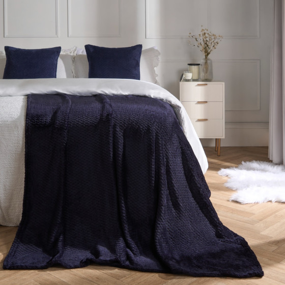 OHS Waffle Mink Throw King, Blue - 200 x 240cm