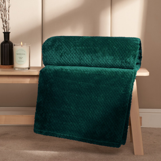 OHS Waffle Mink Throw, Teal - 150 x 200cm