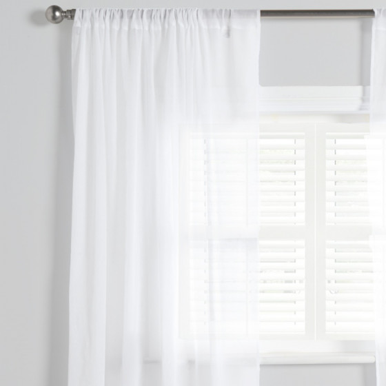 OHS Linen Look Slot Top Voile Curtains (Pair) - White