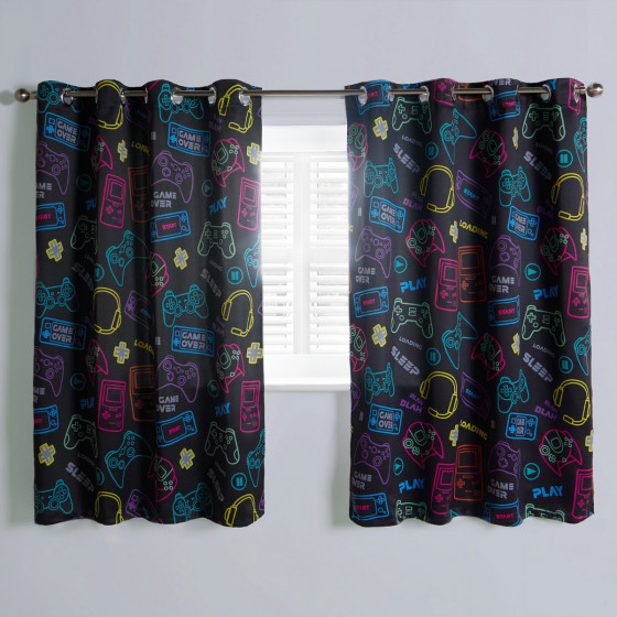 OHS Kids Gaming Blackout Curtains, Black - 66 x 72"