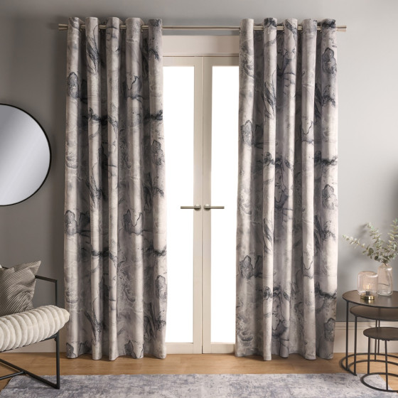 OHS Marble Print Essential Eyelet Blackout Curtains - Grey