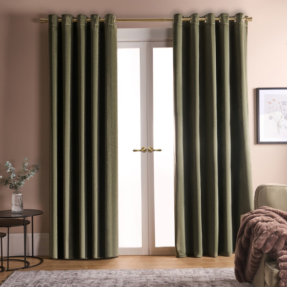 OHS Thermal Velvet Curtains, Woodland Green - 90 x 90in