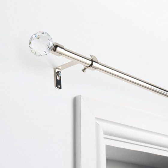 OHS 16mm Extendable Crystal Ball Curtain Pole, Silver - 120-220cm
