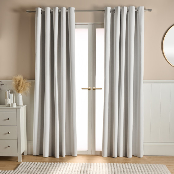 OHS Woven Texture Eyelet Ultra Blackout Curtains, Cream - 66 x 90"