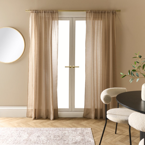OHS Linen Look Slot Top Voile Curtains - Mink