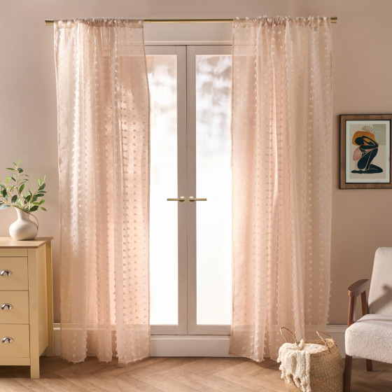 OHS Pompom Tufted Voile Curtains - Natural