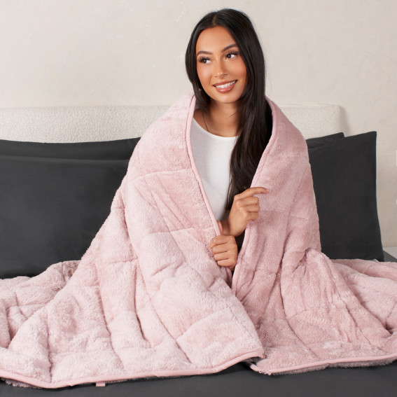 Brentfords Teddy Fleece Weighted Blanket Blush Pink