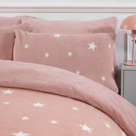 Dreamscene Star Teddy Fleece Duvet Cover Set Blush