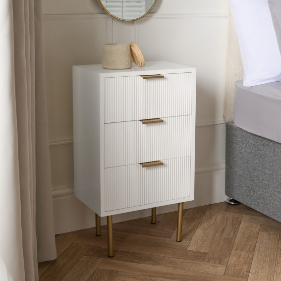 OHS Ribbed 3-Drawer Bedside Table - White