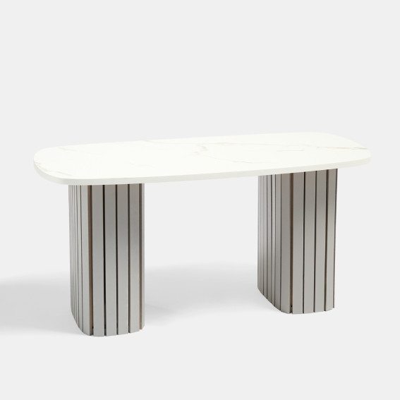 Marble Ribbed Table OHS Madison Marble Effect Ribbed Coffee Table - Grey/White