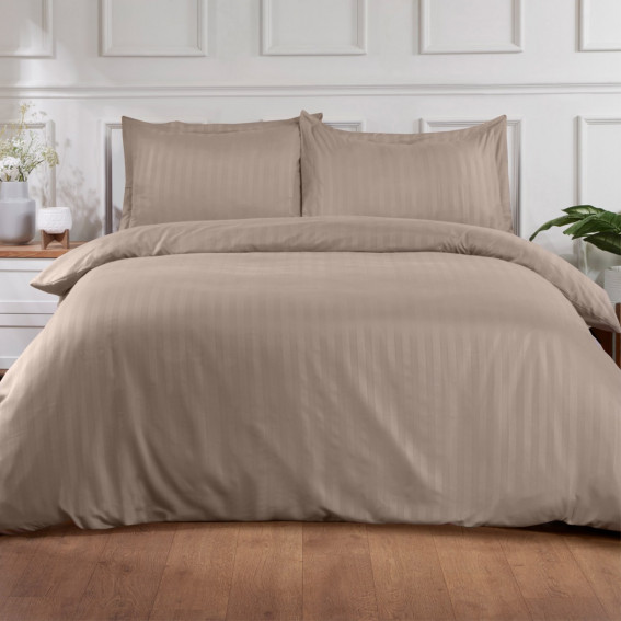 Brentfords Satin Stripe Duvet Cover Set Mink
