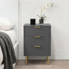 OHS Ribbed 3-Drawer Bedside Table - White
