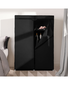 OHS Boston Zip Closure Fabric Double Wardrobe - Black