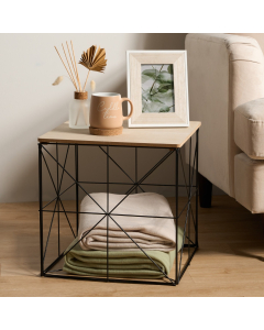 OHS Manhattan Large Storage Basket Side Table - Natural Wood