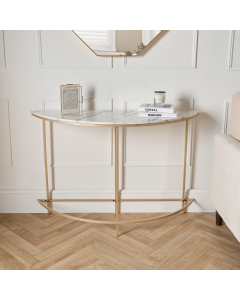 OHS Manhattan Marble Effect Semicircle Console Table - Gold/White