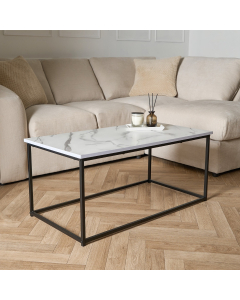 OHS Manhattan Marble Effect Rectangle Coffee Table - Black/White