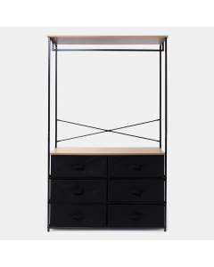 OHS Brooklyn 6 Drawer Fabric Cabinet with Hanging Rail - Black