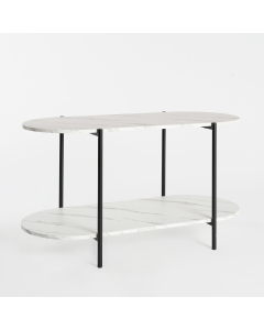 OHS Manhattan Marble Effect 2-Tier Curved Coffee Table - Black/White