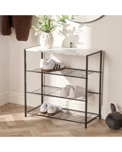 OHS Manhattan Marble Effect Multi Purpose 4-Tier Shoe Rack - Black/White