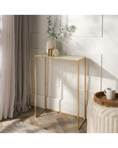 OHS Manhattan Marble Effect Rectangle Console Table - Gold/White