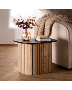 OHS Madison Ribbed Side Table - Light Wood/Black