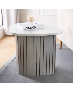 OHS Madison Marble Effect Ribbed Side Table - Grey/White