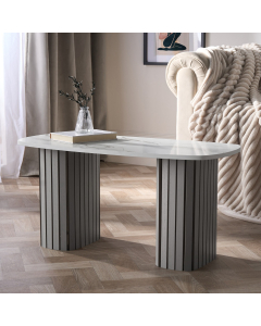 OHS Madison Marble Effect Ribbed Coffee Table - Grey/White