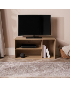 OHS Dallas 3 Cube Slat Panel TV Unit - Natural Wood