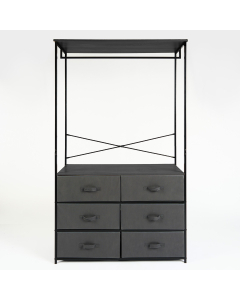 OHS Brooklyn 6 Drawer Fabric Cabinet with Hanging Rail - Grey