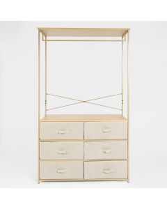 OHS Brooklyn 6 Drawer Fabric Cabinet with Hanging Rail - Beige